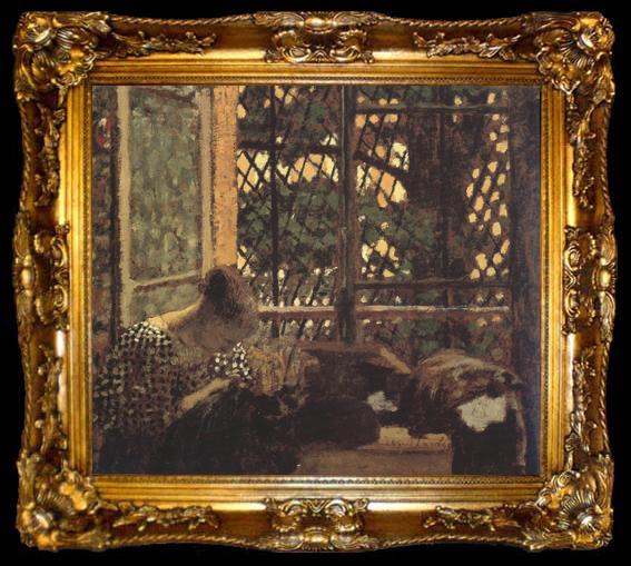framed  Edouard Vuillard Woman sewing Before a Garden (nn020, ta009-2